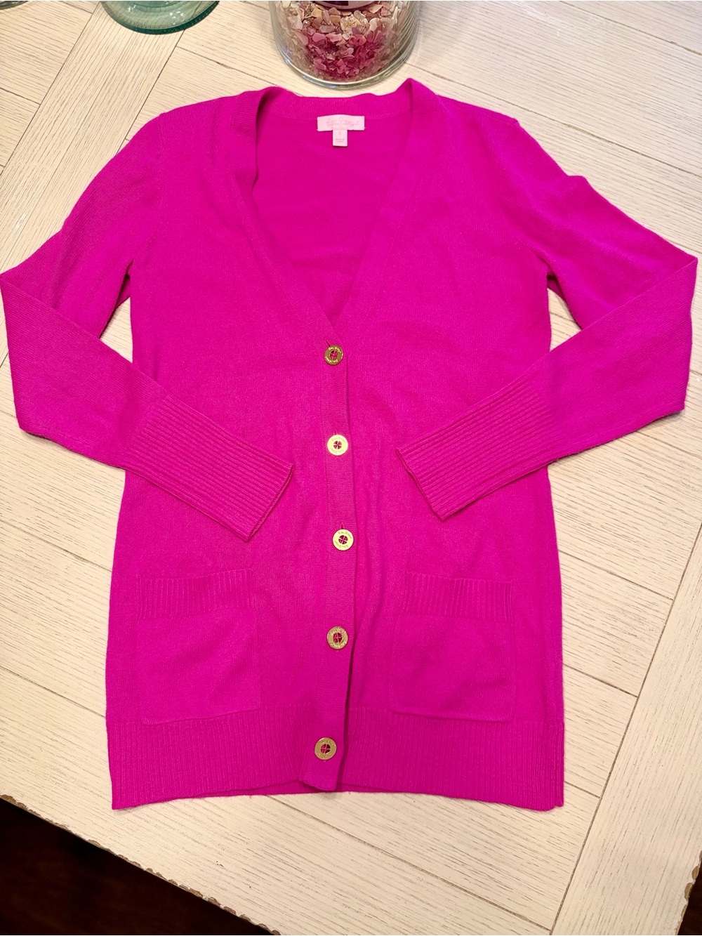 Lilly Pulitzer S seaview long sleeve cardigan- pink blossom | EEUC